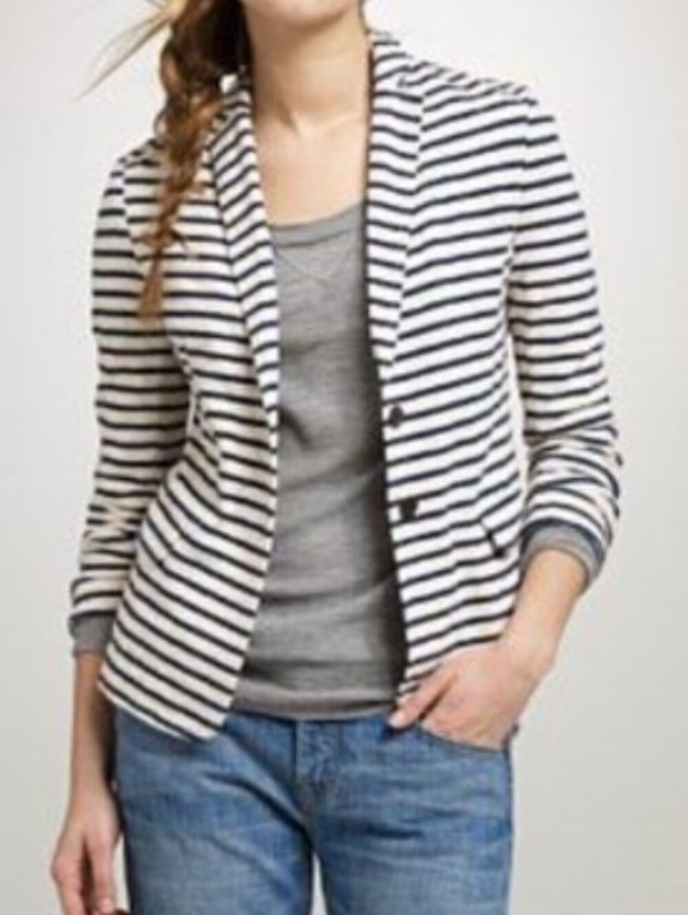 J. Crew Maritime Navy & Cream Color Striped Knit Blazer - Size Small